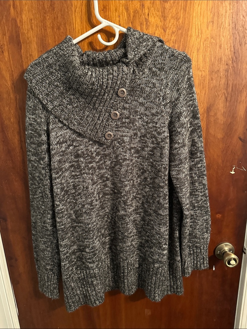 Jones New York Gray Button-Accent Cowl Neck Sweater